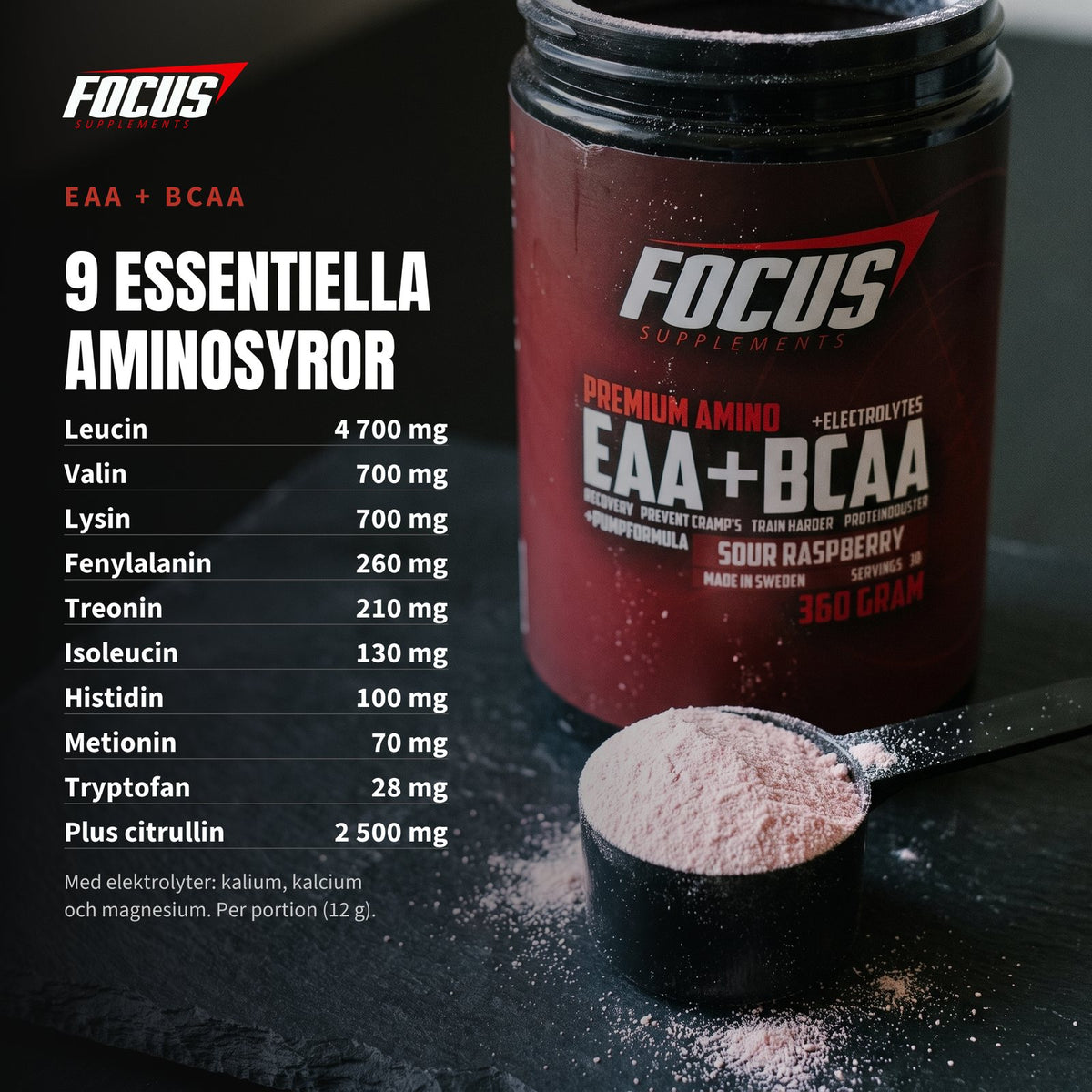 EAA + BCAA: alla 9 essentiella aminosyror per portion